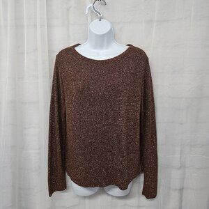 Pierre Cardin Brown Metallic Crewneck Sweater Bling Glam M+
